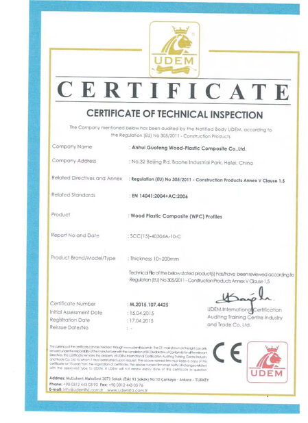 China AnHui Guofeng Wood-Plastic Composite Co., Ltd Certificações